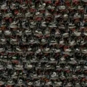 Tweed-like fabric texture in charcoal gray, reddish-brown, and olive green with irregular weave; identified as “bross savanna col. 672”.